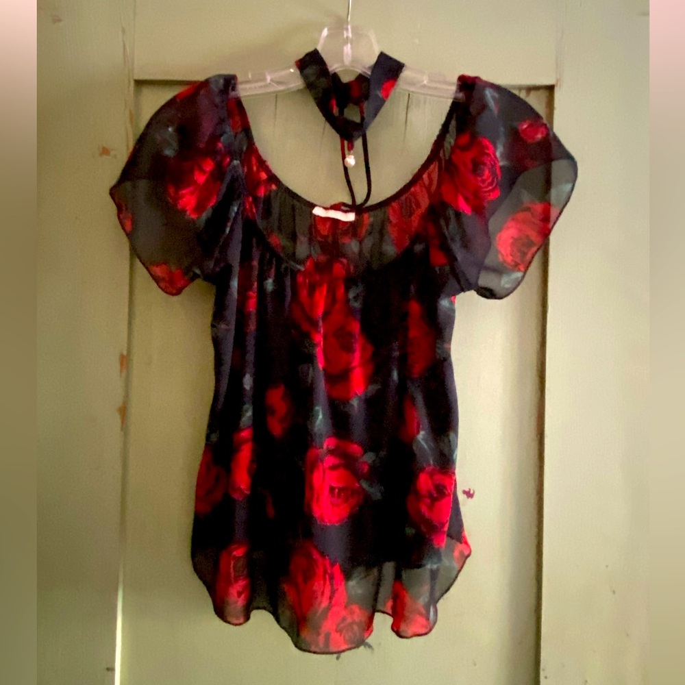 Floral Black and Red Women's Top